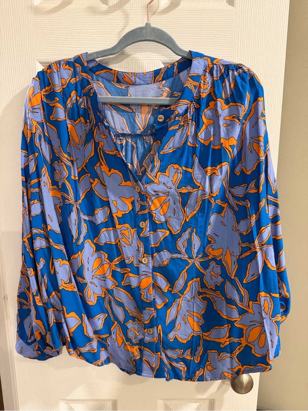 Blue & Orange Floral Flowy Top